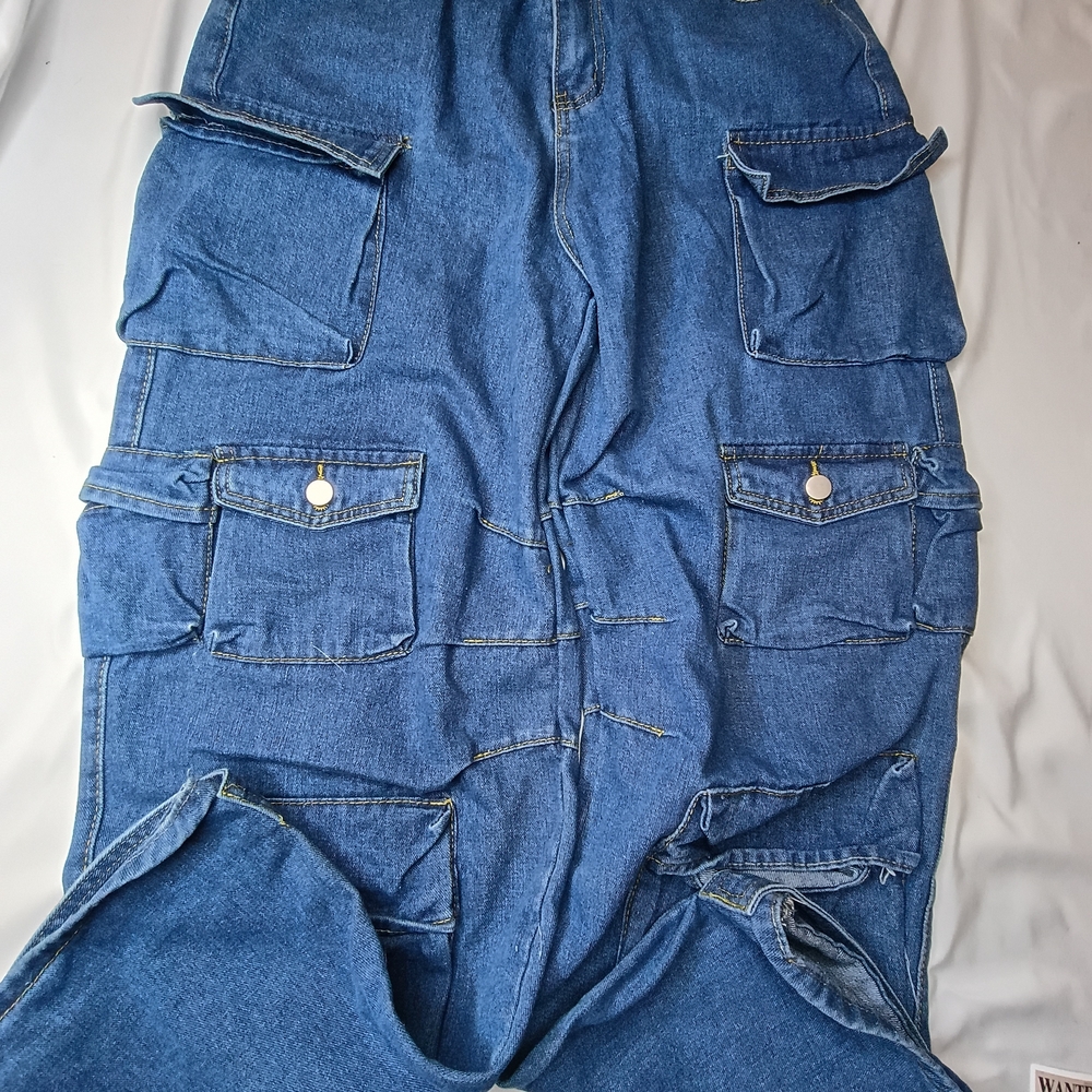 Women's Y2K Baggy  Blue Denim Cargo Pants